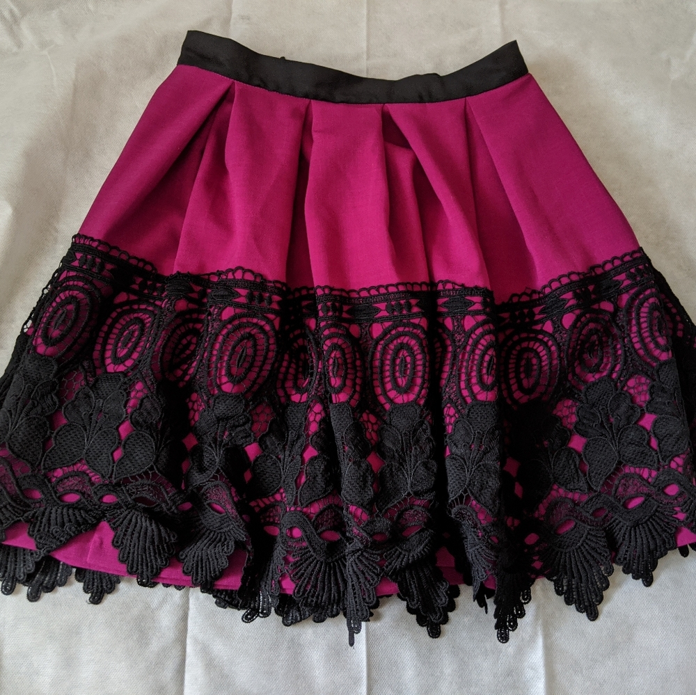 Magenta and black lace skirt Modcloth